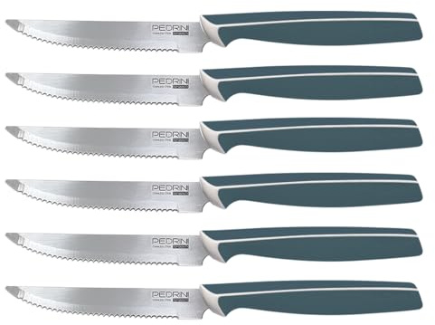 Pedrini Master Coltelli da Bistecca, 6 pezzi, colore avio, lama accio inox