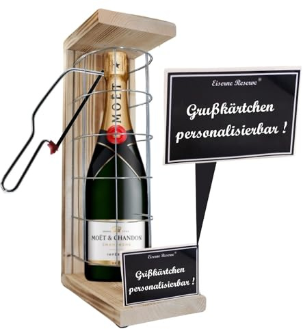Personalisierte Geschenke für Männer Frauen Geschenkidee - Eiserne Reserve Black Edition Moet Champagner (1 x 0.75 l) incl. Notsäge - Wein Geschenk zum Geburtstag