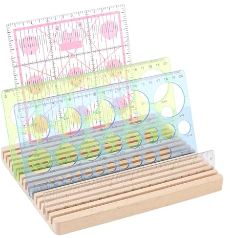 PH PandaHall 15 Schlitze Holz Lineal Display Stand Stepplineal-Halter Raster Lineale Rack 4mm Schablone Organizer Nähen Lineale Lagerung Rack für Nähzubehör Zubehör Home Desk 20.5x16.5cm