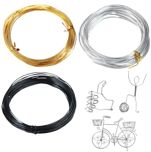 NOPKESV Filo di Alluminio Antiruggine, 3 Rotoli Modellabile per Gioielli e Abbellimenti, Filo di Ferro Modellabile in Alluminio (1mm x 10m)