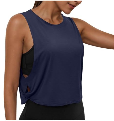 Gym Tops for Women UK Loose Basic Vest Sleeveless T-Shirts Athletic Tank Top Quick Dry Yoga Tees Workout Sports Tops for Fitness Running Walking