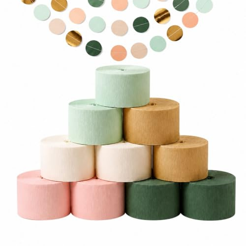 Krepppapier Bunt 10 Rollen, 4.5cm x 25m Floristenkrepp Grün Khaki 5 Farben | luftschlangen dekoration party basteln papierstreifen farbig rolle set bogen pappe falten schneiden blumenstecker tischdeko