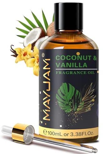 MAYJAM Huile Parfumée de Noix De Coco Et Vanille pour Diffuseur 100ML | Huile Essentielle de Noix De Coco Et Vanille pour Humidificateur d'Huiles Essentielles, Aromathérapie, DIY