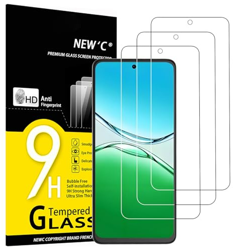 NEW'C 3 Piezas, Protector Pantalla para OPPO A5 5G/4G, Cristal templado Antiarañazos, Antihuellas, Sin Burbujas, Dureza 9H, 0.33 mm Ultra Transparente, Ultra Resistente