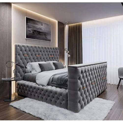 ark future Empress TV Bed with Built-In TV Storage – Luxury Ottoman Frame with Remote Lift Mechanism – Premium Upholstered Bed (Mattress not included) (Black, 3ft single)