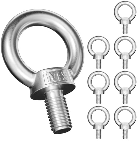 8 Pcs M8 Eye Bolts Heavy Duty, 304 Stainless Steel Lifting Ring Eye Bolts with Thread, Eyebolt Male Screws for Living Lifting and Various Engineering Equipment Anchor Bolt Set