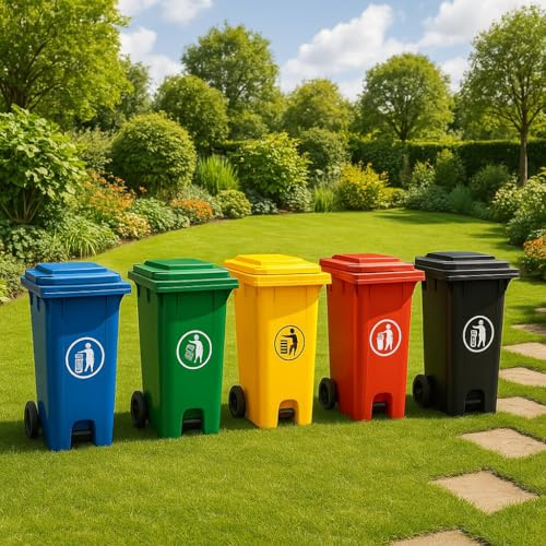DUAS Outdoor Wheelie Bin Trash Can Large 100L & 120L EN840 Certified Rubbish Waste Dustbin with Lid, Rubber Wheels, and Steel Axle – Durable for Home Workplace and Commercial Use (Pedal Black, 100L)