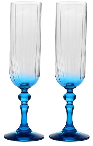 Krosno Champagner Gläser 2er Set, 220 ml, Türkiser Stiel, Bubble | Celebration Moments, Sektgläser, Bleifreies Kristallglas Trinkglas für Champagner, Prosecco, Cava und Schaumwein, Aperitif