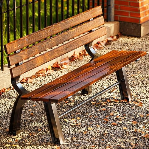 LIMENQIN Wetterfeste Gartenbänke mit Rückenlehne, Parkbank aus Holz, Gestell aus Aluminiumguss, für Eingangsbereich, Veranda(Brown)