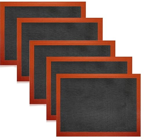Lot de 5 tapis de cuisson, revêtement de four, plaque de cuisson antiadhésive, tapis en silicone réutilisable pour cookies, pizzas, pâtisseries, résistant à la chaleur, facile à nettoyer