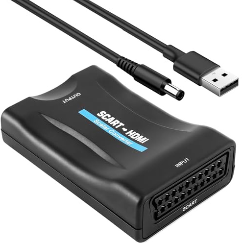 Euroconector a HDMI 1080p 720p Scart to HDMI Conversores de Vídeo Adaptador | para Proyectores Monitores TV STB VHS Xbox PS2 Sky Blu-ray DVD VCR con Cable USB Convierte Señal Analógica a Digital HD