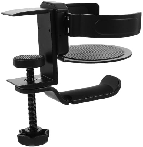 SHINEOFI 360 Degree Rotatable Headphones Stand with Adjustable Aluminum Alloy Cup Holder Clamp for Gaming Desk, Stably Supports Cup Sizes and Headphones, Gaming PC Accessories