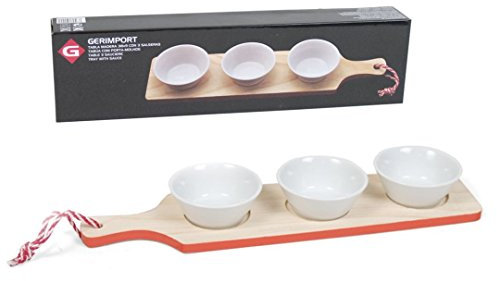Gerimport Tabla de Madera 38x9cm con 3 salseras