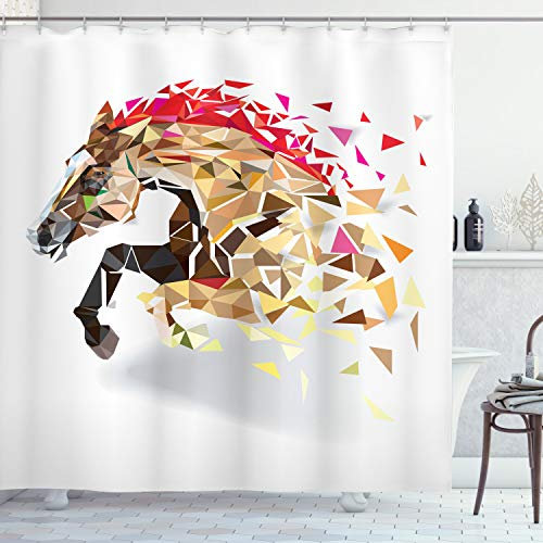 ABAKUHAUS Tier Duschvorhang, Abstrakte Kunst Wild Horse, Stoffliches Gewebe Badezimmerdekorationsset mit Haken, 175 x 180 cm, Tan Rotbraun