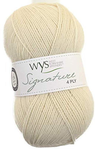 West Yorkshire Spinners Signature 4ply 011 Marshmallow, Sockenwolle natur weiß zum Stricken oder Häkeln