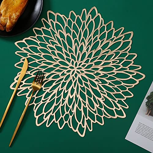 SNAGAROG 4 Stück Golde Platzset Runde Tischsets Ausgehöhlte Platzsets PVC Untersetzer Hitzebeständig und rutschfest Platzdeckchen für Küche, Zuhause, Party, Weihnachten-38cm