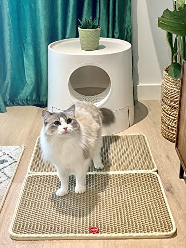 DX doxie's Premium Katzentoilette, Katzenklo Matte, Streukontrolle, doppellagiges Waben-Design, wasserdicht, leicht zu reinigen, waschbar, EVA-Material extra groß, 75 x 55 cm (Beige)