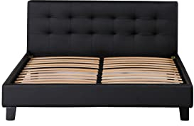 KD Frederic - Solide et Confortable Lit avec Sommier + Tête de Lit Couleur Noir + Pieds en 10 cm pour Matelas en 140x190-2 x 13 Lattes