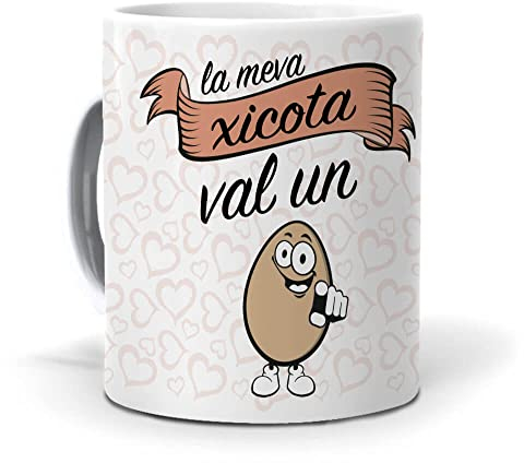 mundohuevo Taza Personalizada Regalo Novia, Pareja (en catalán) La meva xicota Val un ou. Cerámica AAA - 350 ml.