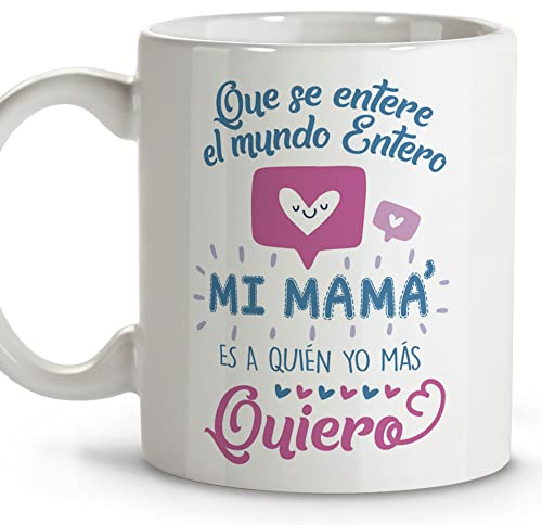 LolaPix Tazas Mamá. Tazas Desayuno Originales. Taza Cerámica 330 ml. Regalos con Frases. Día de la Madre. Taza Mamá Te Quiero