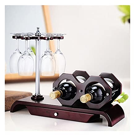Supporto per portabottiglie per vino Wine Rack controsoffitto attesa 1 Bottiglie e 6 bicchieri Hanging Wine Rack Supporto di legno di vino piccolo cassetto design Espositori portabottiglie portabottig