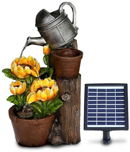 GEEZY Solar Water Features for the Garden – Outdoor Sunflowers Fountain with LED Lights – Solar Powered, Self-Contained – Easy Setup, Cascading & Tranquil – Ideal for Garden, Patio & Balcony Decor