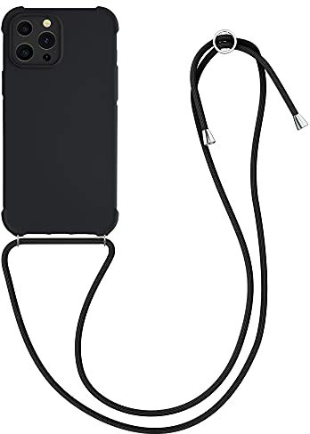 kwmobile Custodia Compatibile con Apple iPhone 13 Pro Max Cover - Back Case in Silicone TPU - Protezione Smartphone con Cordino - nero