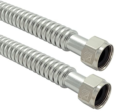 TT FLEX Conector de calentador de agua corrugado de acero inoxidable flexible para calentador de agua, ablandador de agua, 1 pulgada FIP x 1 pulgada FIP, 0.7 pulgadas de diámetro interior x 24