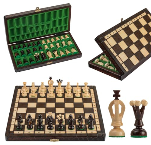 ROYAL Chess Set | Master of Chess | Schachbrett Holz Hochwertig 35cm | Handgemachtes Schachbrett mit Figuren Großes Schachspiel Holz für Kinder und für Erwachsene