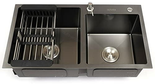Küchenspüle Edelstahl 780x430mm Spülbecken Schwarz Einbauspüle 2 Becken Edelstahlspül für Küche
