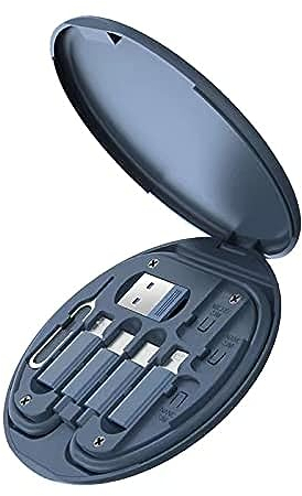 ZALUJMUS Multifunctional Data Cable Storage Box Adaptor for IOS Devices, USB-C and Micro-USB Devices Universal Data Transfer Cable (Midnight Blue)