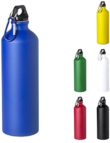 TIENDA EURASIA® Botella de Agua de Aluminio, Capacidad 800 ml, con Tapon de Seguridad y Mosqueton Metalico, Bidon Ligero para Trekking, Camping, Gimnasio, Color Azul
