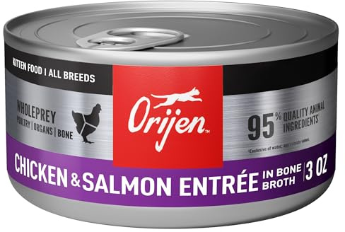 ORIJEN Premium Pate Wet Kitten Cat Food in Bone Broth Chicken & Salmon Entrée 3oz Cans (24 Count)