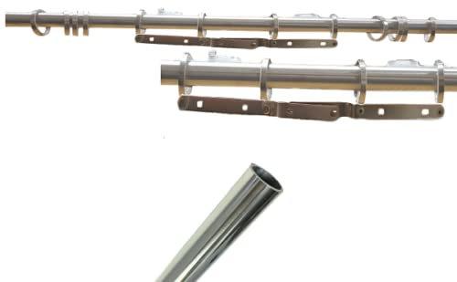 Bastone tubo tirocorda in nichel Tenda Ø 20 mm con comandi e anelli 200-300 cm (200 cm. A CORDA - APERTURA A SINISTRA, Nichel cromato)