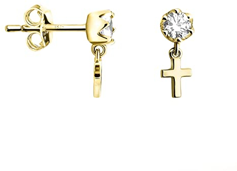 SOFIA MILANI - Damen Ohrringe 925 Silber - vergoldet/golden & mit Zirkonia Steinen - Kreuz Ohrstecker - E1553