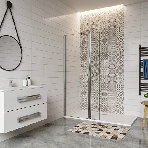 Aica paroi de douche à l'italienne 50+30x200cm en 8mm verre anticalcaire avec retour pivotant de 30cm et une barre de fixation 140cm