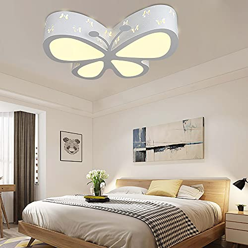 Led Deckenleuchte Schmetterling Deckenlampe Kronleuchter Kinderzimmer Wohnzimmer Dimmbares Licht Cartoon Lighting Beleuchtung Dekor Butterfly FüR Schlafzimmer Schmetterlingslampe Lampenschirm(Weiß)