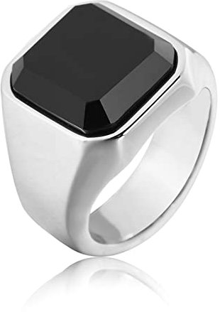 Aotiwe Edelstahlringe Trauringe, Herren Ringe Kleiner Finger Geometrisch Silber mit Schwarz Quadrat Zirkonia Größe 62 (19.7)
