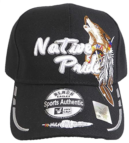 Generisch Baseballcap Base Cap mit Schild Bestickt Native Pride Heulender Wolf Federn (Schwarz)