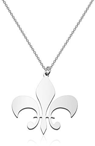 Fleur de Lis Ciondolo Simbolo Gioielli in Acciaio Inox Collana Giglio Fiore de Luce Emblema Amuleto Talismano Charm Medaglione, 2.5