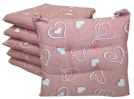 Russo Tessuti Set 6 Cuscini Copri SEDIE Laccetti Imbottiti Coprisedie Love Casa Cuori Paris-Rosa Cipria