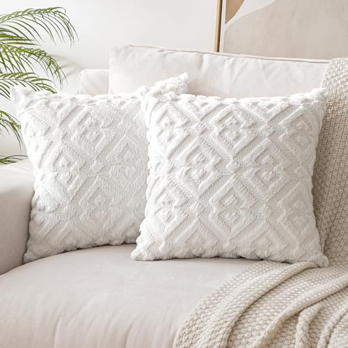 MIULEE 2er Set Wolle Kissenbezüge Kissenbezug Dekokissen Kissenhülle Weicher Plüschkissen Dekorative Zierkissenbezug Kurzer Wolle Sofakissen Für Kissen Sofa Schlafzimmer Wohnzimmer 50x50 cm Reinweiß