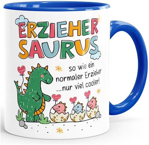 SpecialMe® Kaffee-Tasse Erzieher Saurus Danke Geschenk Dino Spruch So wie nur viel cooler Kinder lustig Weiss-innen-royal standard