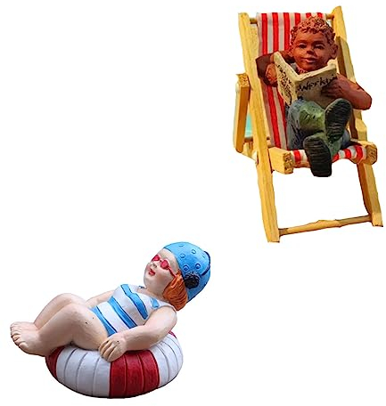 Super Idee sommerliche Frauen Figuren + Liegende Junge beim Lesen im Liegestuhl Strandurlauber zum Dekorieren Basteln von Geschenkdeko zum Thema Urlaub Freizeit Erholung