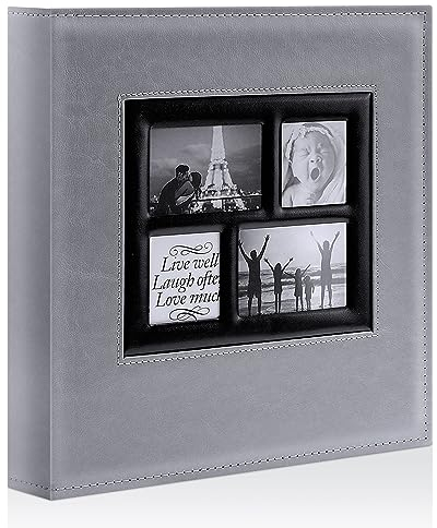 Benjia Fotoalbum, 1000 Taschen, extra groß, Ledereinband, Einsteckalbum, Hochzeitsfotobücher, für 1000 Fotos im Hoch- und Querformat, 10 x 15 cm, Grau