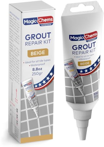 Tile Grout Repair, Beige 8.8 oz/250gr. Fast Drying Grout Repair Kit, Grout Filler Tube Repair Kit, Tile Grout Paint, Grout Sealer Restore and Renew Bathroom Floor, Tile Gaps, Joints, Lines