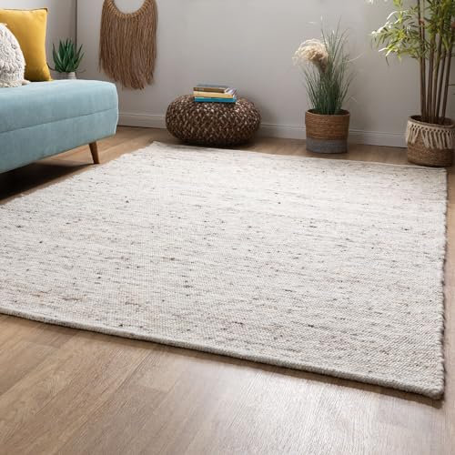 Steffensmeier Handweb Teppich Kos | Wolle (Schurwolle), Natur Dunkel, handgewebt, Größe: 70x130 cm Wohnzimmer und Schlafzimmer