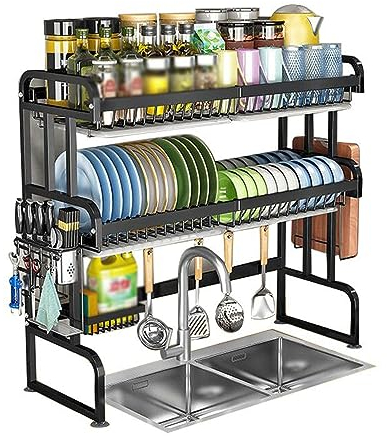 Escurreplatos Extensible, Escurreplatos Cocina De Acero Inoxidable, Escurridor De Platos para Fregadero con Bandejas De Goteo, Estante De Dish