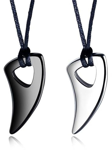 Edelstahl Wolfszahne Anhänger mit einstellbar 2 Stück Edelstahl Anhänger Halskette für Herren Lederkette Set Cool Halskette Kette Speer Wolf Zähne Anhänger verstellbare Ketten für Frauen Männer