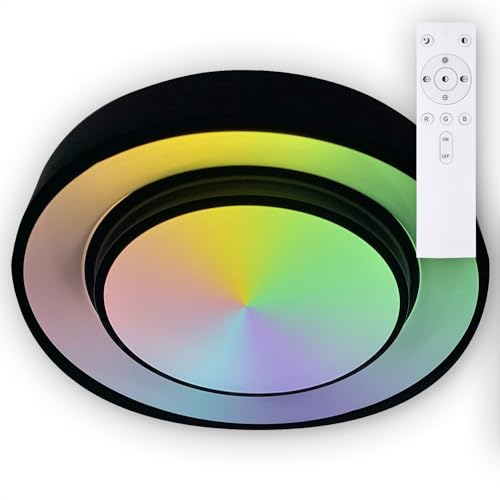INNOVATE LED Deckenleuchte Rainbow Effekt | mit Fernbedienung | dimmbar & weißdynamisch von 3000-6500K | RGB Deckenlampe modern | Nachtlicht & Memory Funktion 24W | LED Lampe rund | Farbwechsel |